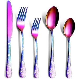 Juego de 4 cubiertos de acero inoxidable, utensilios de cocina de mesa, café, uso doméstico, cubiertos chapados en Color dorado, mango redondo, Apto para lavavajillas - Product Image 4