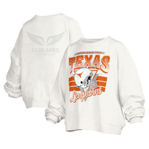 Personalización de alta calidad Universidad de Texas Longhorns Mujeres Janice Retro Logo Sudadera de gran tamaño-Blanco - Product Image 1