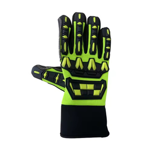 Fabriqué au <span class=keywords><strong>Pakistan</strong></span> Gants d'impact Tpr de haute qualité en cuir et caoutchouc résistants aux chocs Gants noirs/jaunes