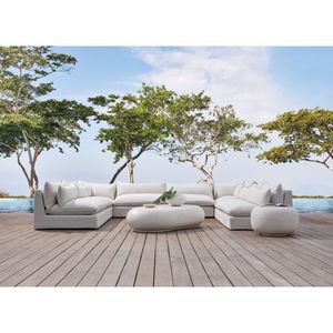 Seascape 5-Piece Contemporary U-Shaped Outdoor Sectional <b>Sofa</b> Upholstered with Fabric Wicker <b>Rattan</b> for Patio Backyard Furniture - Product Image 3