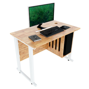 Rubber Wood Frame Computer <b>Desk</b> with CPU <b>Shelf</b> & Powder-Coated Iron Legs-CDS001 - Product Image 1