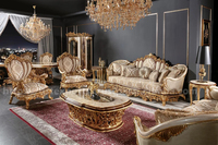 Ensemble de canapés en teck de style royal Maharaja pour salon, aspect antique, sculpté à la main, meubles turcs, canapés capitonnés en cuir brun, Royaume-Uni