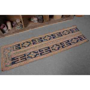 พรมขนแกะลายสี่เหลี่ยมสไตล์วินเทจสำหรับห้องนั่งเล่น1.7x5.7ft ลาเท็กซ์ดีไซน์แบบเย็บปะต่อสีส้มสีน้ำเงินสไตล์วินเทจ - Product Image 5