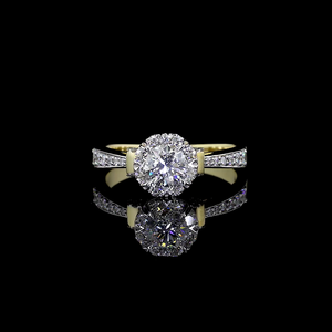 Anillo de compromiso de diamante cultivado en laboratorio de oro sólido de 10K, 14K, 18K, color rosa/blanco/amarillo para mujer, Halo oculto brillante redondo - Product Image 1