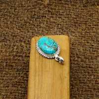 Adorable collier pendentif tibétain en pierre précieuse turquoise fait main en argent sterling 925 avec chaîne en corde bijoux en pierre ovale