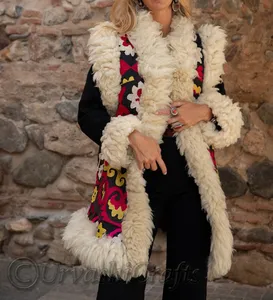 时尚天然天鹅绒皮草刺绣外套设计师女装波西米亚风格复古灵感高级天鹅绒夹克