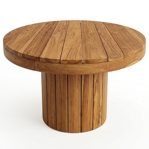 Outdoor Solid Teak Wood Round <b>Bistro</b> Set Fluted Column Pedestal <b>Table</b> Chairs Garden Dining Furniture Setup Art Design Decor - Product Image 1