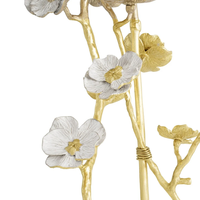 Sculpture de fleur d'orchidée en métal doré moderne de luxe, base en marbre, plante artificielle décorative personnalisable pour la maison, l'hôtel, le bureau