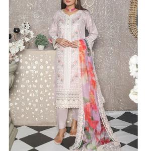 Fancy Stones Moti Works Maroon para mujer, conjunto de 3 piezas de lino Salwar Kameez, ropa de fiesta, bordado, transpirable, todas las estaciones, alta calidad - Product Image 4