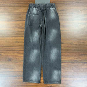 2025 nouveauté Streetwear lavage survêtement ourlet brut fermeture éclair survêtement pour hommes 100% coton éponge évasé pantalons de survêtement et sweat à capuche ensemble - Product Image 3