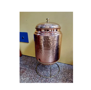 ภาชนะใส่น้ำพร้อมถ้วยแก้วสีทองแดงบริสุทธิ์ขนาด6.5ลิตร (สีน้ำตาล) คูลเลอร์รูปทรงกลมและลดราคา - Product Image 4