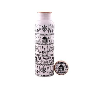Bouteille d'eau en cuivre faite à la main avec un design de travail imprimé floral parfait pour le bureau de yoga et le voyage - Product Image 4
