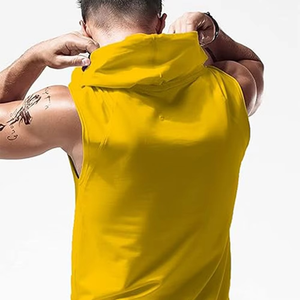 <b>Men</b> Fitness Hooded Tank <b>Sleeveless</b> <b>Hoodie</b> With Pockets Built For Gym Training And Logo Customization - Product Image 4