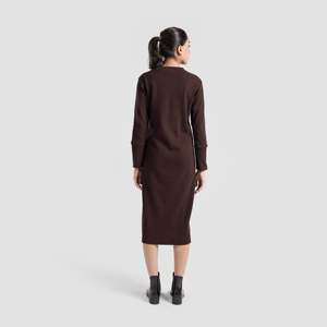 Robe élégante marron à motif floral en viscose, taille unique, avec fermeture éclair, taille naturelle, ajourée, lavable, longueur ras du sol - Product Image 2