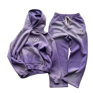 2025 alta calidad 400 GSM Sun Faded Wash Sudadera con capucha pantalones de chándal y Sudadera con capucha Conjunto personalizado lavado ácido desgastado chándal de gran tamaño - Product Image 2