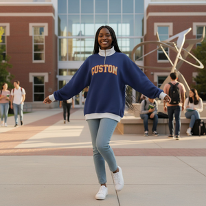 Mujeres Nuevo Diseño Media Cremallera Dos Tonos Sigma Nu Manga Larga Oversized Mock Neck Sudadera Cozy Trendy Street Look - Product Image 4