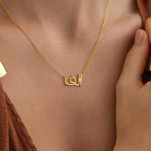 Collier personnalisé en argent sterling 925 massif de haute qualité avec nom arabe, pendentif serti clos, fait main pour femme, avec zircon cubique (CZ) fin - Product Image 3
