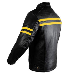 แจ็กเก็ตนักขี่จักรยานสำหรับผู้ชายหนังแท้มีซิปสีดำบุผ้าและกระเป๋าด้านนอกด้านใน - Product Image 5