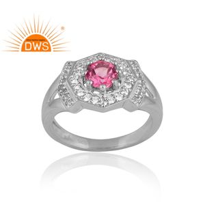 แหวนพลอยบุษราคัมชุบเงินแพลเลเดียมสีชมพูและสีขาวดีไซน์ทำด้วยมือสำหรับผู้หญิงเครื่องประดับที่กำหนดเองสำหรับผู้หญิงของขวัญสำหรับผู้หญิง - Product Image 1