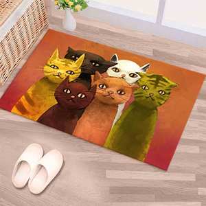 Tapis décoratif Six Cats Painting : Tapis d'appoint antidérapant, lavable en machine, tapis doux non tissé - Product Image 2