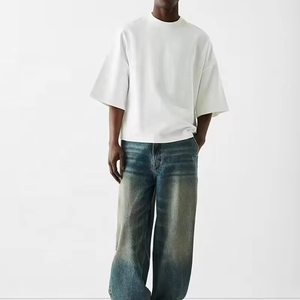 Camiseta de algodón 100% de peso pesado para hombre Anti-encogido de gran tamaño de lujo Boxy recortado tejido de poliéster/algodón en blanco diseño liso - Product Image 2