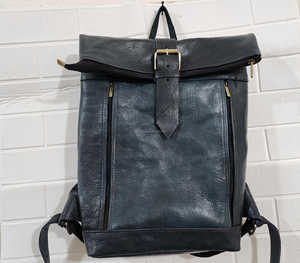 Slate Grey Leather <b>Roll</b> Top <b>Backpack</b> Unique Color Rucksack For Modern Professionals Travel Daypack LRTB-0175 - Product Image 6