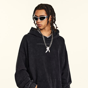 Sweat à capuche oversize avec logo Distress, sans cordon, poche, pull, délavé au soleil, lourd, 100% coton, brodé, hiver, ODM - Product Image 3