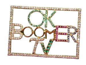 Elegant Ok Boomer Brooch 2.08ct Natural Diamond 14k Yellow Gold Ruby Emerald Sapphire Brooch With Shining Classic Brooch