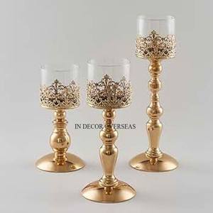 Base en métal poli argenté brillant en acier inoxydable pour bougeoir perlé en cristal clair accessoires de décoration de mariage - Product Image 3