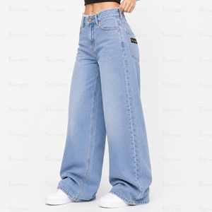 Jeans Premium para Mujer al por Mayor, Pantalones Vaqueros Personalizados de Cintura Alta, Corte Ajustado, Pierna Ancha, Pierna Recta, Casuales, Elásticos, de Algodón - Product Image 3