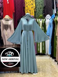 Abaya de luxe respirante en polyester, perlée et brodée à la main, col en V, manches longues, longueur cheville, modeste, pour femme, personnalisable OEM - Product Image 2