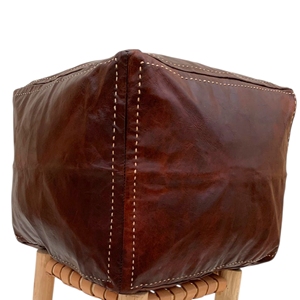 Brown Genuine Leather Handmade Modern Ottoman Pouf Footstool for <b>Bedroom</b> and Living Room - Product Image 4