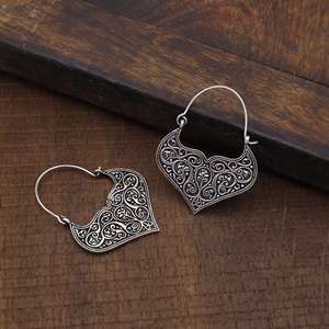 Boucles d'oreilles créoles filigranes ethniques en argent sterling pour femmes, cadeau tendance pour les fêtes, bijoux ethniques en gros - Product Image 5
