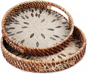 Style arabe Ramadan Eid cadeau Acacia bois vadrouille incrustation plateau 3 pièces ensemble nacre Dessert plateau de service décor de Table à la maison - Product Image 3