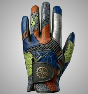 Golf Glove Right Hand Genuine Leather Multi-Color Patchwork Non-Slip <b>Hook</b> And Loop Closure Unisex Sports With Premium Packing - Product Image 1