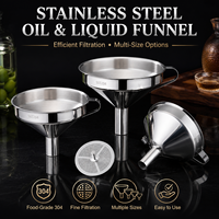 Ensemble d'entonnoirs en acier inoxydable 304 avec filtre amovible pour huile, vin, liquides, entonnoir de cuisine en métal de qualité alimentaire