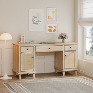 Escritorio ejecutivo moderno de ratán natural, mesa de ordenador de madera con diseño de bambú para uso en el hogar y la Oficina - Product Image 4