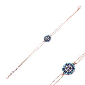 Pulsera de plata de ley 925 con diseño de ojo turco, pulsera con diseño de zafiros, Nano piedra turquesa, hecha a mano - Product Image 1