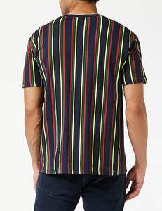 OEM 100% algodón clásicos hombres impreso cuello redondo de gran tamaño corte Retro rayas patrón acanalado escote camisetas camiseta - Product Image 3