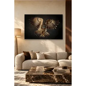 Impression sur toile de hibou Fida érigeant ses ailes dans l'obscurité - Product Image 3