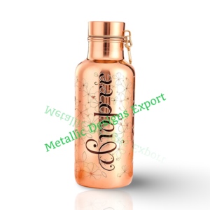 Botella de Agua Deportiva Ecológica de Cobre de 1000 ml con Diseño Floral, Grabado, a Prueba de Fugas, Beneficios Ayurvédicos para la Salud, Bebedero - Product Image 1