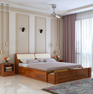 Juego de muebles de dormitorio de tamaño doble de madera de teca, juego de dormitorio de tamaño Queen artesanal de madera, cama tallada a mano de tamaño King asequible - Product Image 5