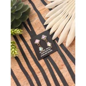 Navajo Gold Plated Drop Earrings <b>Abalone</b> <b>Shell</b> Sterling Silver Post Dangle Cute Geometric Design Pearl Diamond Handmade Navajo - Product Image 4