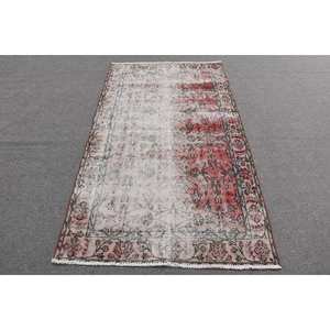 Alfombra de lana Kilim blanca y roja de 3,8x6,7 pies Vintage, látex de retazos turco clásico de área grande para pasillo, forma Rectangular de 10mm - Product Image 1