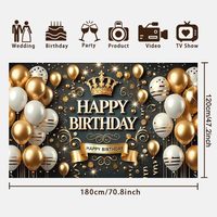 Décor de fête esthétique de luxe or et blanc, toile de fond d'anniversaire, couronne royale, ballons, bannière pour photographie, polyester lavable