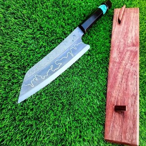 มีดเชฟทำมือ ใบมีดสลักลายสวยงาม ดีไซน์สวยงามและจับถนัดมือ มาพร้อมปลอกหนัง มีดสำหรับตั้งแคมป์และเอาตัวรอด - Product Image 1