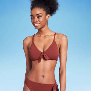 Top bikini da donna Wild Fable in piqué, taglia XXS, colore ruggine, con laccetti frontali, per gara di nuoto - Product Image 1