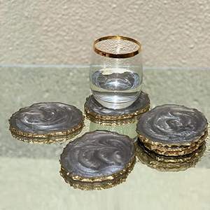 Juego de posavasos de resina gris ceniza de 6 piezas de alta calidad, alfombrillas y almohadillas de estilo clásico hechas a mano para café, té, otras bebidas - Product Image 1
