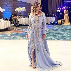 ELEGANT--MBROIDERY WORK on STYLISH <b>LIGHT</b> BLUE CAFTAN DRESS WITH EMBELLISHED CRYSTAL GLASS BEADS,STONE,SEQUENCE,DABKA WORK@2024 - Product Image 1