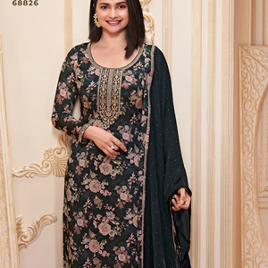 El último diseñador Chinon Seda Bordado Secuencia Trabajo Kurti Set Por Fab Zone - Product Image 1